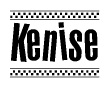 The clipart image displays the text Kenise in a bold, stylized font. It is enclosed in a rectangular border with a checkerboard pattern running below and above the text, similar to a finish line in racing. 