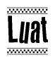 The image contains the text Luat in a bold, stylized font, with a checkered flag pattern bordering the top and bottom of the text.