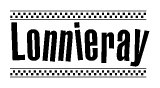 The clipart image displays the text Lonnieray in a bold, stylized font. It is enclosed in a rectangular border with a checkerboard pattern running below and above the text, similar to a finish line in racing. 