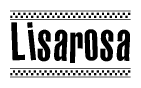 The image contains the text Lisarosa in a bold, stylized font, with a checkered flag pattern bordering the top and bottom of the text.