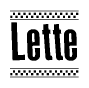 The clipart image displays the text Lette in a bold, stylized font. It is enclosed in a rectangular border with a checkerboard pattern running below and above the text, similar to a finish line in racing. 