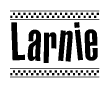 The image contains the text Larnie in a bold, stylized font, with a checkered flag pattern bordering the top and bottom of the text.