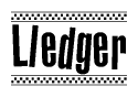 The image contains the text Lledger in a bold, stylized font, with a checkered flag pattern bordering the top and bottom of the text.
