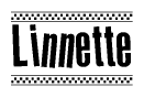 The image contains the text Linnette in a bold, stylized font, with a checkered flag pattern bordering the top and bottom of the text.