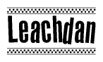 The image contains the text Leachdan in a bold, stylized font, with a checkered flag pattern bordering the top and bottom of the text.