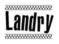The image contains the text Landry in a bold, stylized font, with a checkered flag pattern bordering the top and bottom of the text.