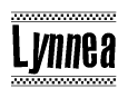 The clipart image displays the text Lynnea in a bold, stylized font. It is enclosed in a rectangular border with a checkerboard pattern running below and above the text, similar to a finish line in racing. 