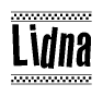 The image contains the text Lidna in a bold, stylized font, with a checkered flag pattern bordering the top and bottom of the text.