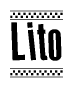 The clipart image displays the text Lito in a bold, stylized font. It is enclosed in a rectangular border with a checkerboard pattern running below and above the text, similar to a finish line in racing. 