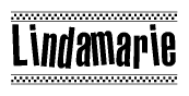 The clipart image displays the text Lindamarie in a bold, stylized font. It is enclosed in a rectangular border with a checkerboard pattern running below and above the text, similar to a finish line in racing. 