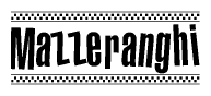 The image contains the text Mazzeranghi in a bold, stylized font, with a checkered flag pattern bordering the top and bottom of the text.