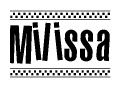 The clipart image displays the text Milissa in a bold, stylized font. It is enclosed in a rectangular border with a checkerboard pattern running below and above the text, similar to a finish line in racing. 