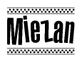 The clipart image displays the text Miezan in a bold, stylized font. It is enclosed in a rectangular border with a checkerboard pattern running below and above the text, similar to a finish line in racing. 