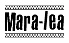 The image contains the text Mara-lea in a bold, stylized font, with a checkered flag pattern bordering the top and bottom of the text.