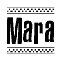 The image contains the text Mara in a bold, stylized font, with a checkered flag pattern bordering the top and bottom of the text.