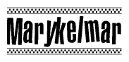 The clipart image displays the text Marykelmar in a bold, stylized font. It is enclosed in a rectangular border with a checkerboard pattern running below and above the text, similar to a finish line in racing. 