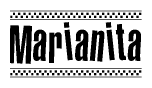 The image contains the text Marianita in a bold, stylized font, with a checkered flag pattern bordering the top and bottom of the text.