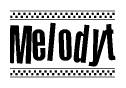 The image contains the text Melodyt in a bold, stylized font, with a checkered flag pattern bordering the top and bottom of the text.