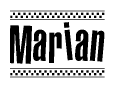 The clipart image displays the text Marian in a bold, stylized font. It is enclosed in a rectangular border with a checkerboard pattern running below and above the text, similar to a finish line in racing. 