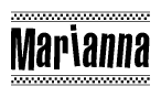 The clipart image displays the text Marianna in a bold, stylized font. It is enclosed in a rectangular border with a checkerboard pattern running below and above the text, similar to a finish line in racing. 