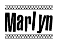 The image contains the text Marlyn in a bold, stylized font, with a checkered flag pattern bordering the top and bottom of the text.