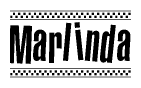The image contains the text Marlinda in a bold, stylized font, with a checkered flag pattern bordering the top and bottom of the text.
