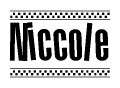 The image contains the text Niccole in a bold, stylized font, with a checkered flag pattern bordering the top and bottom of the text.