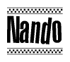 The clipart image displays the text Nando in a bold, stylized font. It is enclosed in a rectangular border with a checkerboard pattern running below and above the text, similar to a finish line in racing. 
