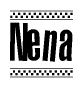 The image contains the text Nena in a bold, stylized font, with a checkered flag pattern bordering the top and bottom of the text.