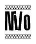 The image is a black and white clipart of the text Nilo in a bold, italicized font. The text is bordered by a dotted line on the top and bottom, and there are checkered flags positioned at both ends of the text, usually associated with racing or finishing lines.