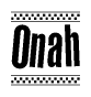 The image contains the text Onah in a bold, stylized font, with a checkered flag pattern bordering the top and bottom of the text.
