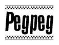 The clipart image displays the text Pegpeg in a bold, stylized font. It is enclosed in a rectangular border with a checkerboard pattern running below and above the text, similar to a finish line in racing. 