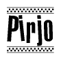 The clipart image displays the text Pirjo in a bold, stylized font. It is enclosed in a rectangular border with a checkerboard pattern running below and above the text, similar to a finish line in racing. 