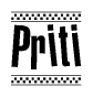 The clipart image displays the text Priti in a bold, stylized font. It is enclosed in a rectangular border with a checkerboard pattern running below and above the text, similar to a finish line in racing. 