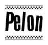 The clipart image displays the text Pelon in a bold, stylized font. It is enclosed in a rectangular border with a checkerboard pattern running below and above the text, similar to a finish line in racing. 