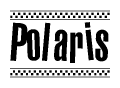 The image contains the text Polaris in a bold, stylized font, with a checkered flag pattern bordering the top and bottom of the text.