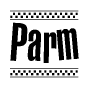 The clipart image displays the text Parm in a bold, stylized font. It is enclosed in a rectangular border with a checkerboard pattern running below and above the text, similar to a finish line in racing. 