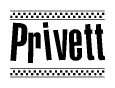 The image contains the text Privett in a bold, stylized font, with a checkered flag pattern bordering the top and bottom of the text.