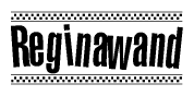 The image contains the text Reginawand in a bold, stylized font, with a checkered flag pattern bordering the top and bottom of the text.