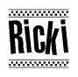 The clipart image displays the text Ricki in a bold, stylized font. It is enclosed in a rectangular border with a checkerboard pattern running below and above the text, similar to a finish line in racing. 