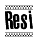 The image contains the text Resi in a bold, stylized font, with a checkered flag pattern bordering the top and bottom of the text.