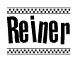 The image contains the text Reiner in a bold, stylized font, with a checkered flag pattern bordering the top and bottom of the text.