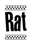 The clipart image displays the text Rat in a bold, stylized font. It is enclosed in a rectangular border with a checkerboard pattern running below and above the text, similar to a finish line in racing. 