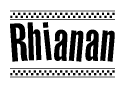 The clipart image displays the text Rhianan in a bold, stylized font. It is enclosed in a rectangular border with a checkerboard pattern running below and above the text, similar to a finish line in racing. 
