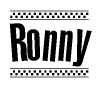 The clipart image displays the text Ronny in a bold, stylized font. It is enclosed in a rectangular border with a checkerboard pattern running below and above the text, similar to a finish line in racing. 