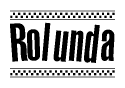 The image contains the text Rolunda in a bold, stylized font, with a checkered flag pattern bordering the top and bottom of the text.