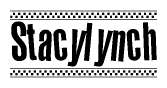 The clipart image displays the text Stacylynch in a bold, stylized font. It is enclosed in a rectangular border with a checkerboard pattern running below and above the text, similar to a finish line in racing. 