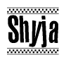 The clipart image displays the text Shyja in a bold, stylized font. It is enclosed in a rectangular border with a checkerboard pattern running below and above the text, similar to a finish line in racing. 