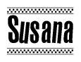 The image contains the text Susana in a bold, stylized font, with a checkered flag pattern bordering the top and bottom of the text.