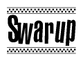The clipart image displays the text Swarup in a bold, stylized font. It is enclosed in a rectangular border with a checkerboard pattern running below and above the text, similar to a finish line in racing. 